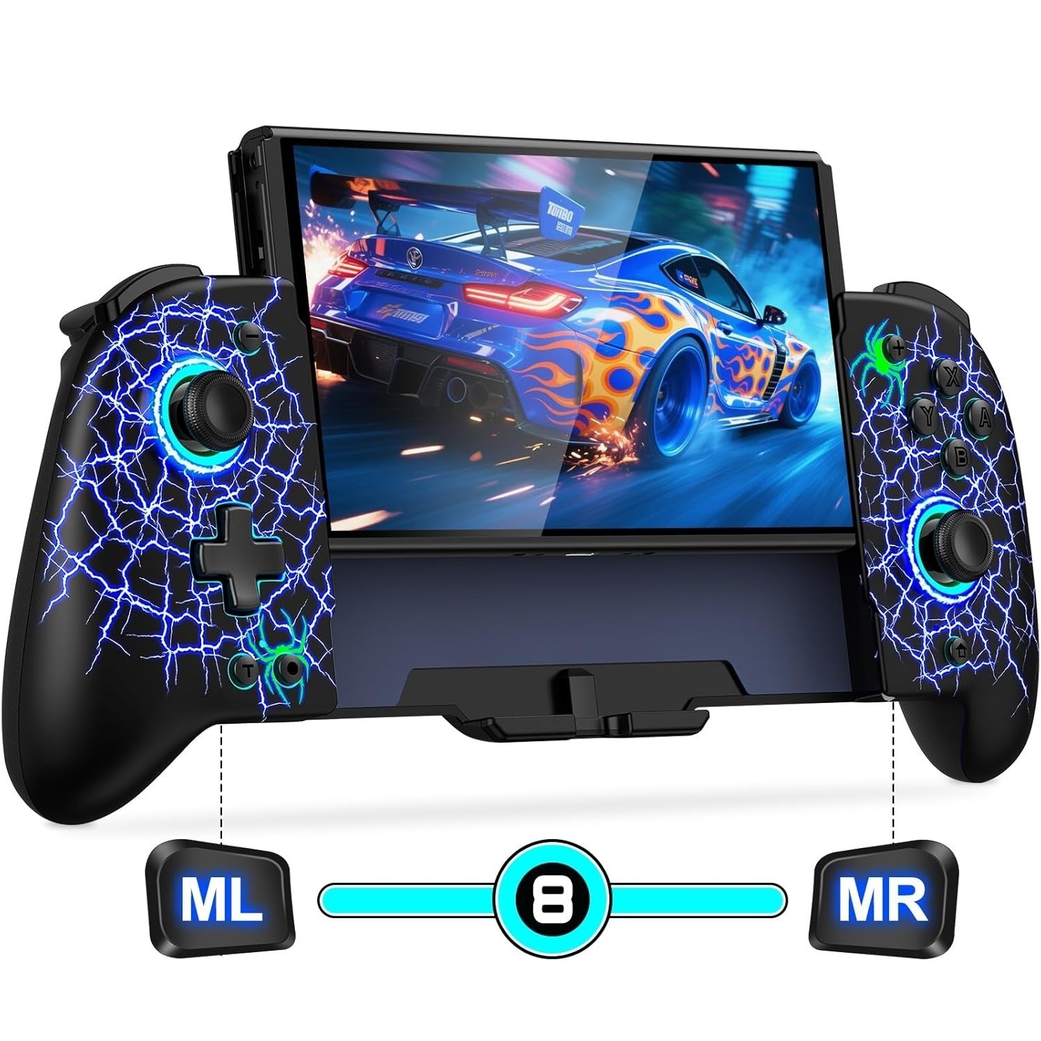 No-Drift Switch Controller Full-Size Grip Wireless Joypad w/ Lights Spider Silk