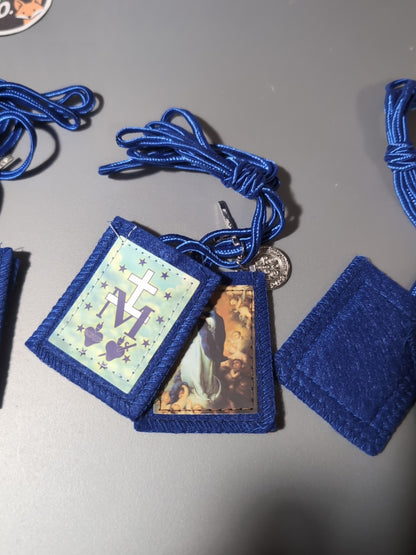 Immaculate Conception Scapulars w/ St Benedict Medal & Crucifix, 7 Pack, 24.5"