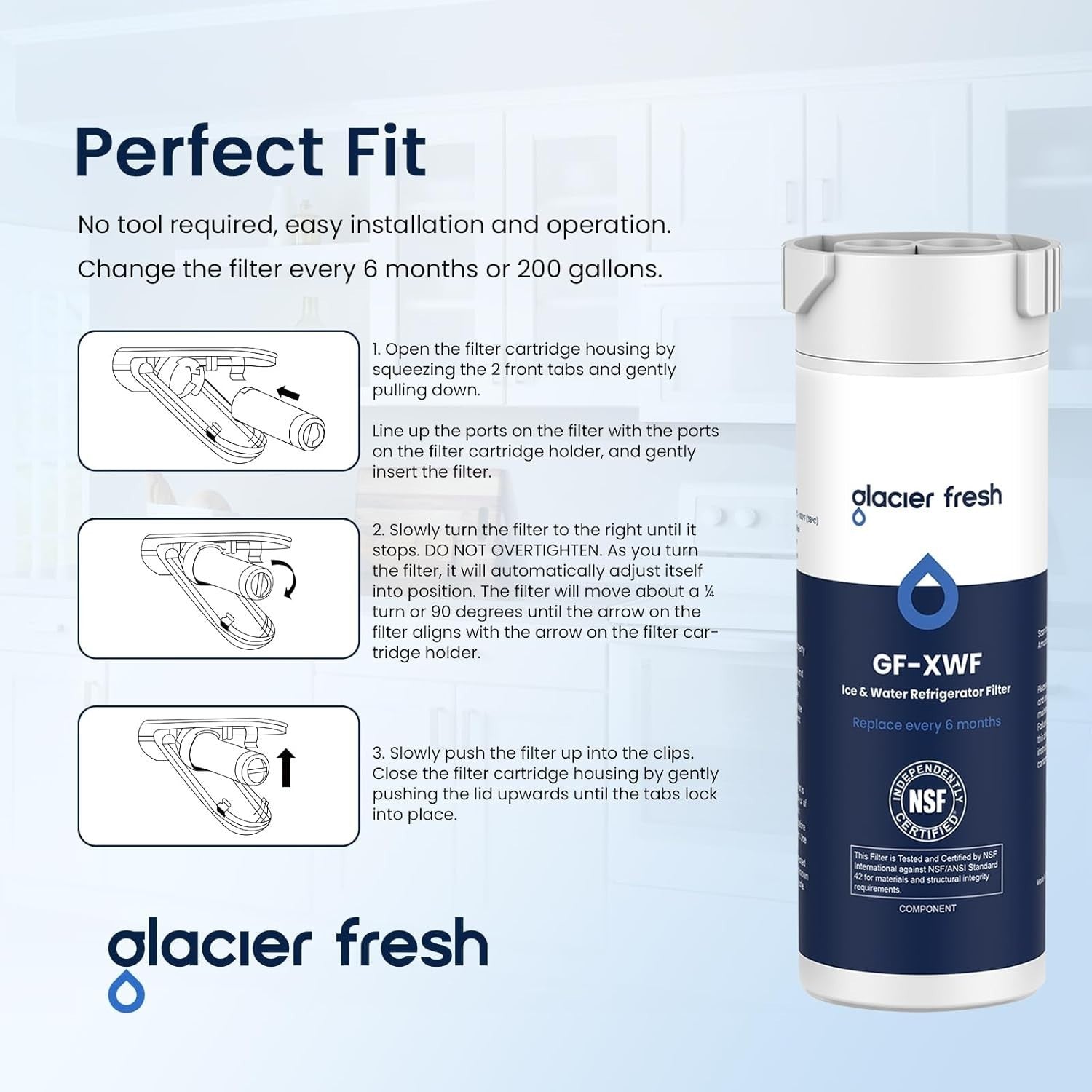 GLACIER FRESH XWF Replacement for GE XWF Refrigerator Water Filter Pack of 3