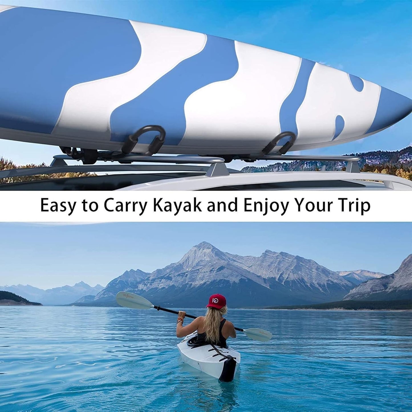 XGeek Foldable Kayak Roof Rack J-Style Carrier for Car SUV Truck 158 lb Capacity