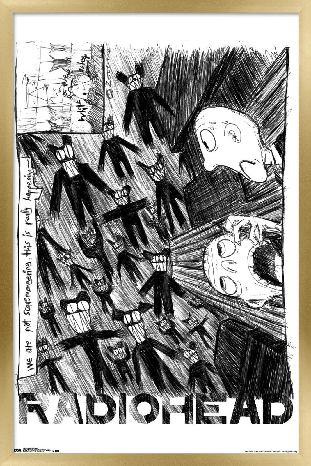 Radiohead - Scribble Wall Poster, 14.725" x 22.375", Gold Framed Version