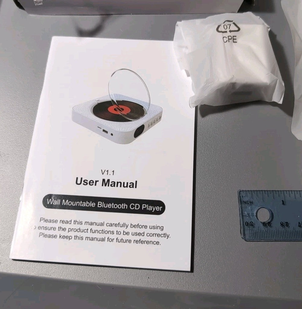 MICOCIOUS Bluetooth CD Player Portable Home Wall Mount FM USB Remote White