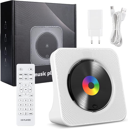 CD Player Portable Bluetooth Desktop for Home - FM Radio/USB/AUX - White - New