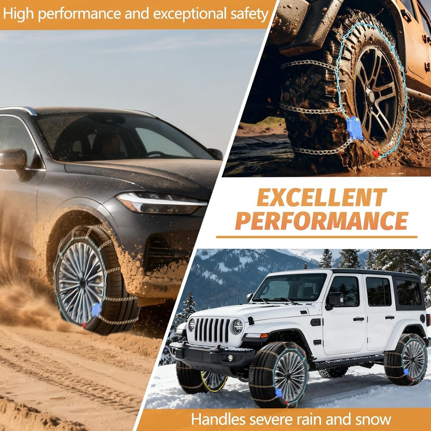 DEDC Auto Lock Snow Tire Chains, 50s Quick Easy, Manganese Steel Alloy Anti S