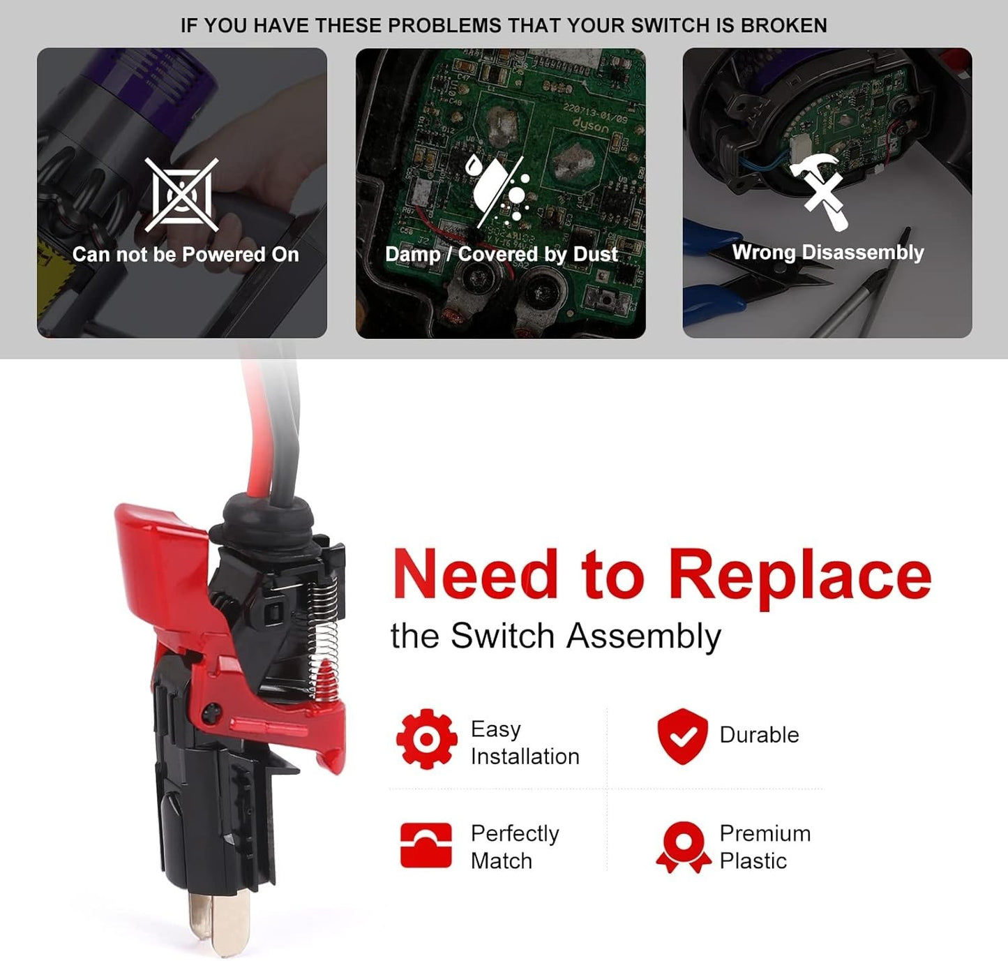 Upgraded Trigger Switch Assembly for Dyson V10 SV12 Vacuum  Red Replacement Part