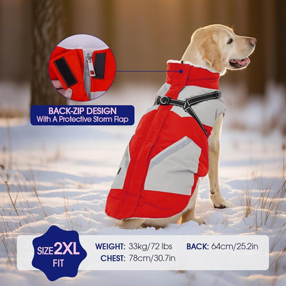 FUAMEY Dog Winter Jacket XS Waterproof Fleece Coat w/ Harness Loop Red