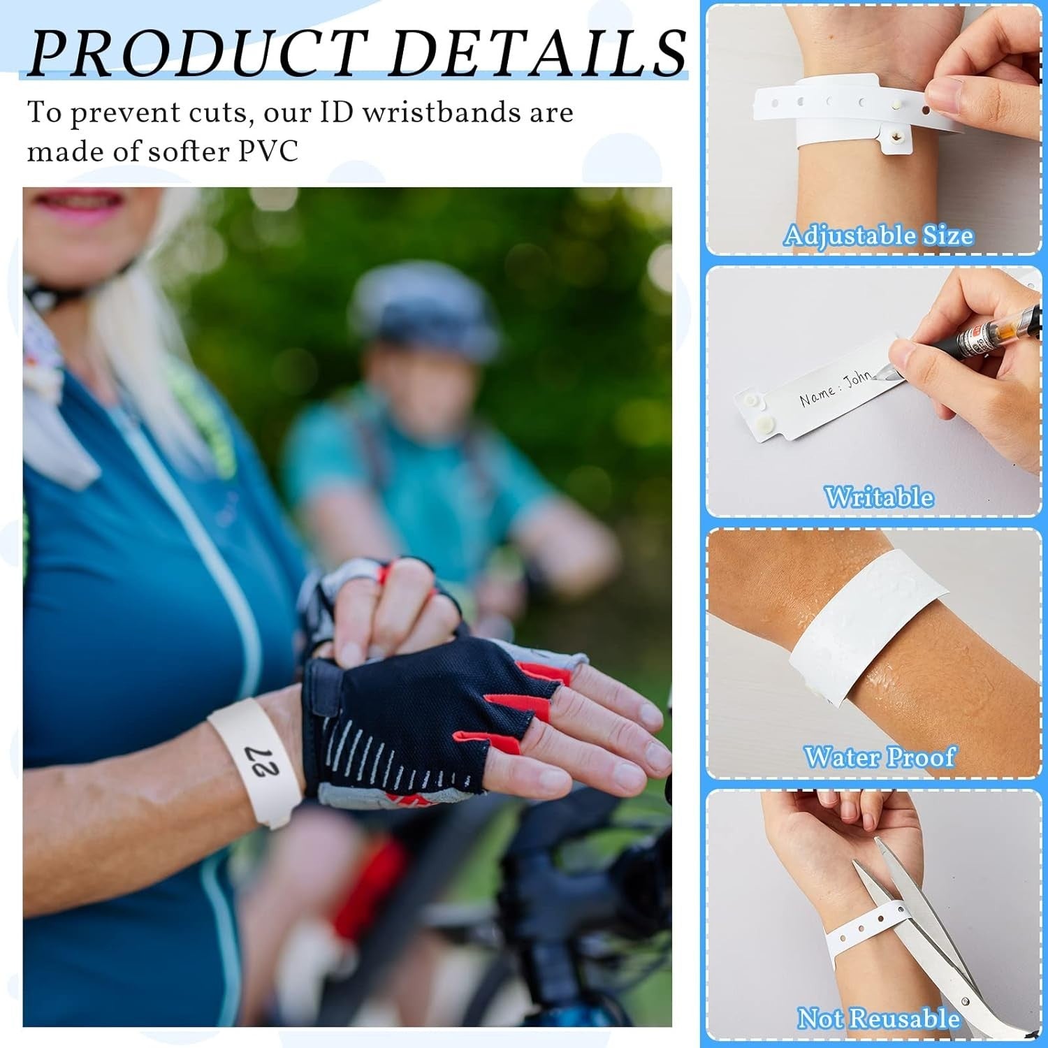 100 Pack White Hospital Wristbands Vinyl ID Bracelets Waterproof Disposable