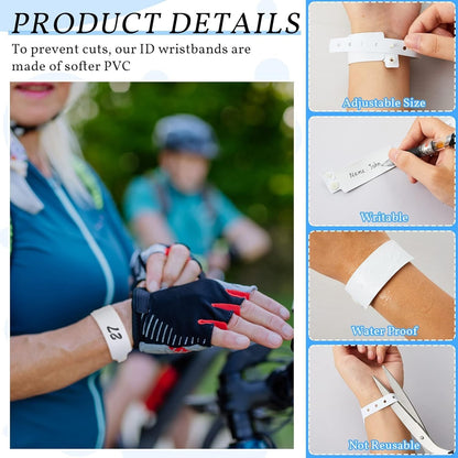100 Pack White Hospital Wristbands Vinyl ID Bracelets Waterproof Disposable