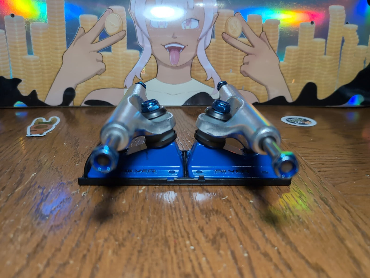 Silver M-Class 8.25" Skateboard Trucks Pair – Blue & Polished Silver