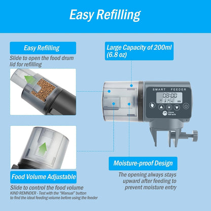 AquaMiracle Automatic Fish Feeder Programmable Timer Adjustable 200ml Drum