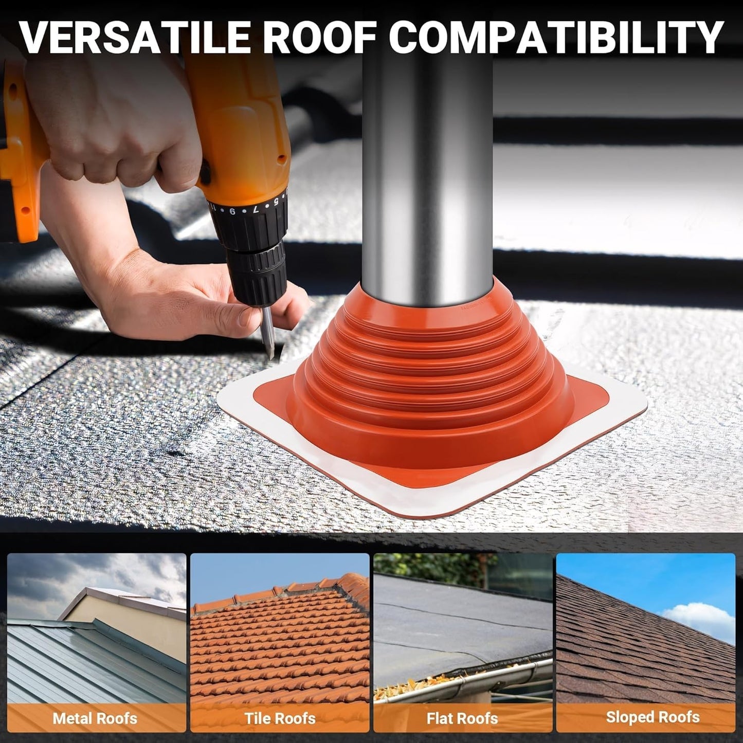 #7 High Temp Silicone Roof Pipe Flashing Boot 6–11in OD Metal Roof Vent Cover Sq