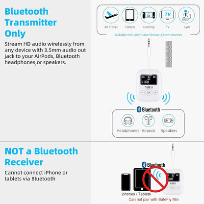 1Mii Bluetooth Transmitter - Low Latency Wireless Audio Aux for Headphone -White