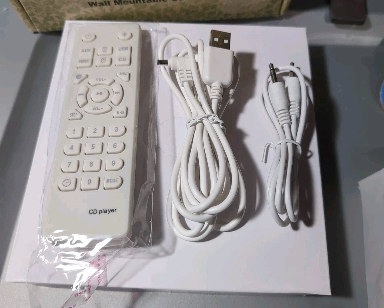 MICOCIOUS Bluetooth CD Player Portable Home Wall Mount FM USB Remote White