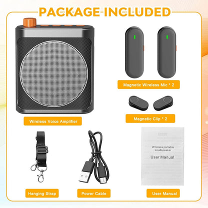 Wireless Voice Amplifier w/ 2 Magnetic Lavalier Mics Bluetooth PA Speaker