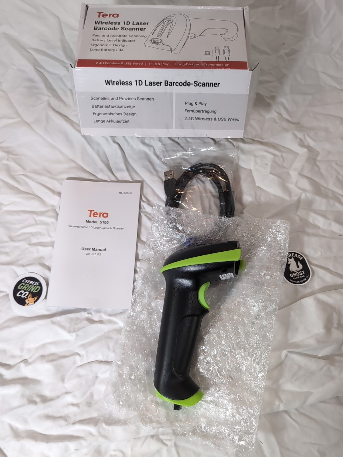 Tera Barcode Scanner Wireless Versatile Wireless + Wired USB Handheld Green NEW