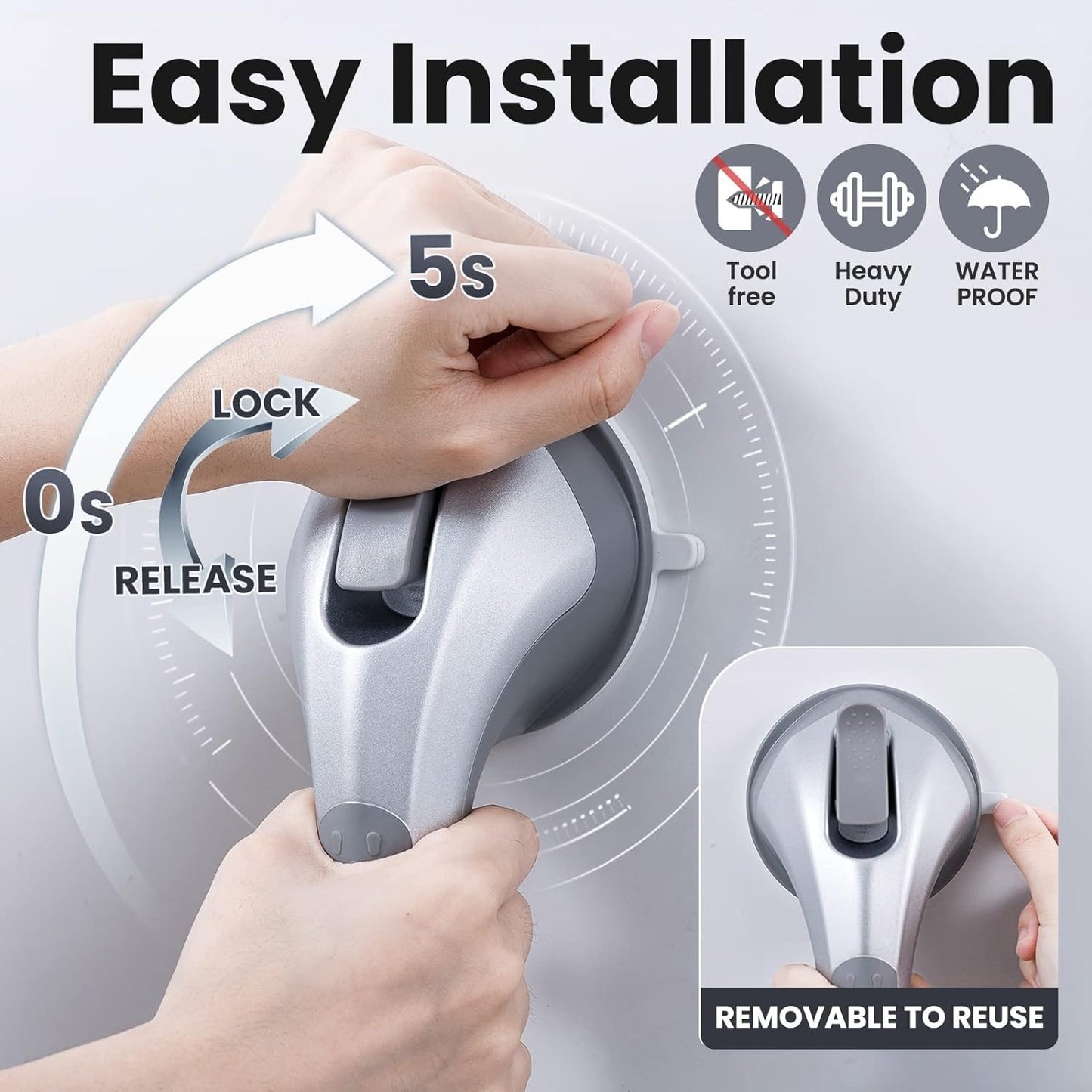  Shower Grab Bars 2 Pack, Suction Grab Bar Easy to Install 16.8” 2 Set Silver