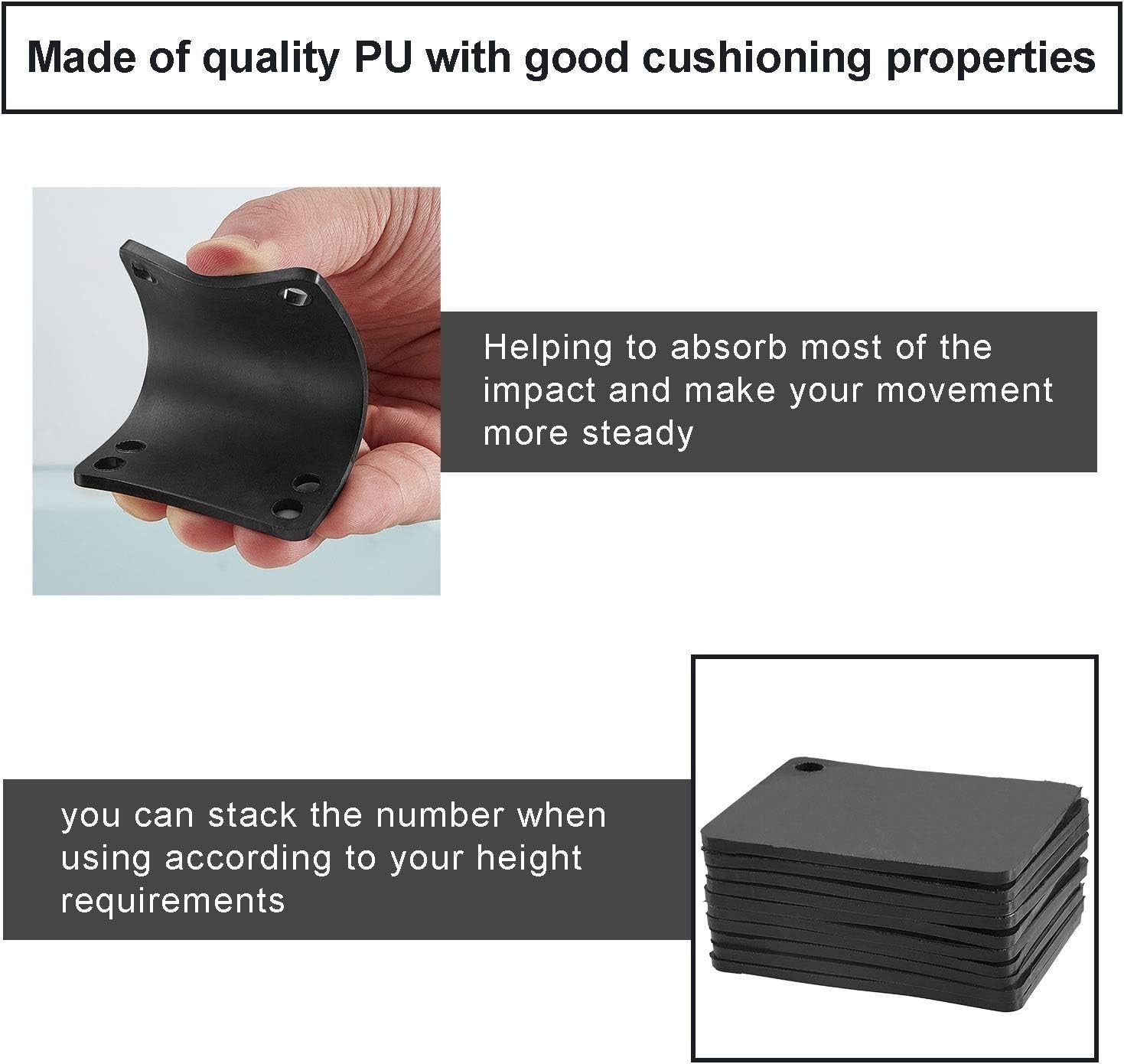 10pcs Skateboard Riser Shock Pads 3mm – Longboard Soft PU Shockpads Black