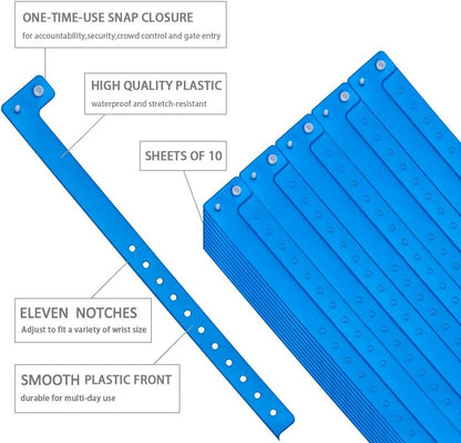 500 Neon Blue Plastic Wristbands for Events Parties Clubs Waterproof ID Bands