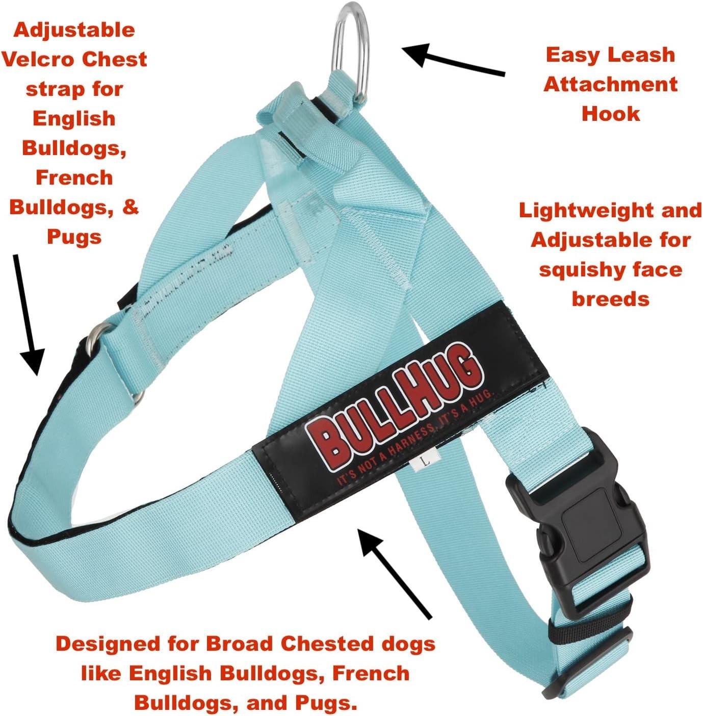 BULLHUG Adjustable Harness for bulldogs XL - Neck: 21"-26" Chest: 33"-36" BLACK