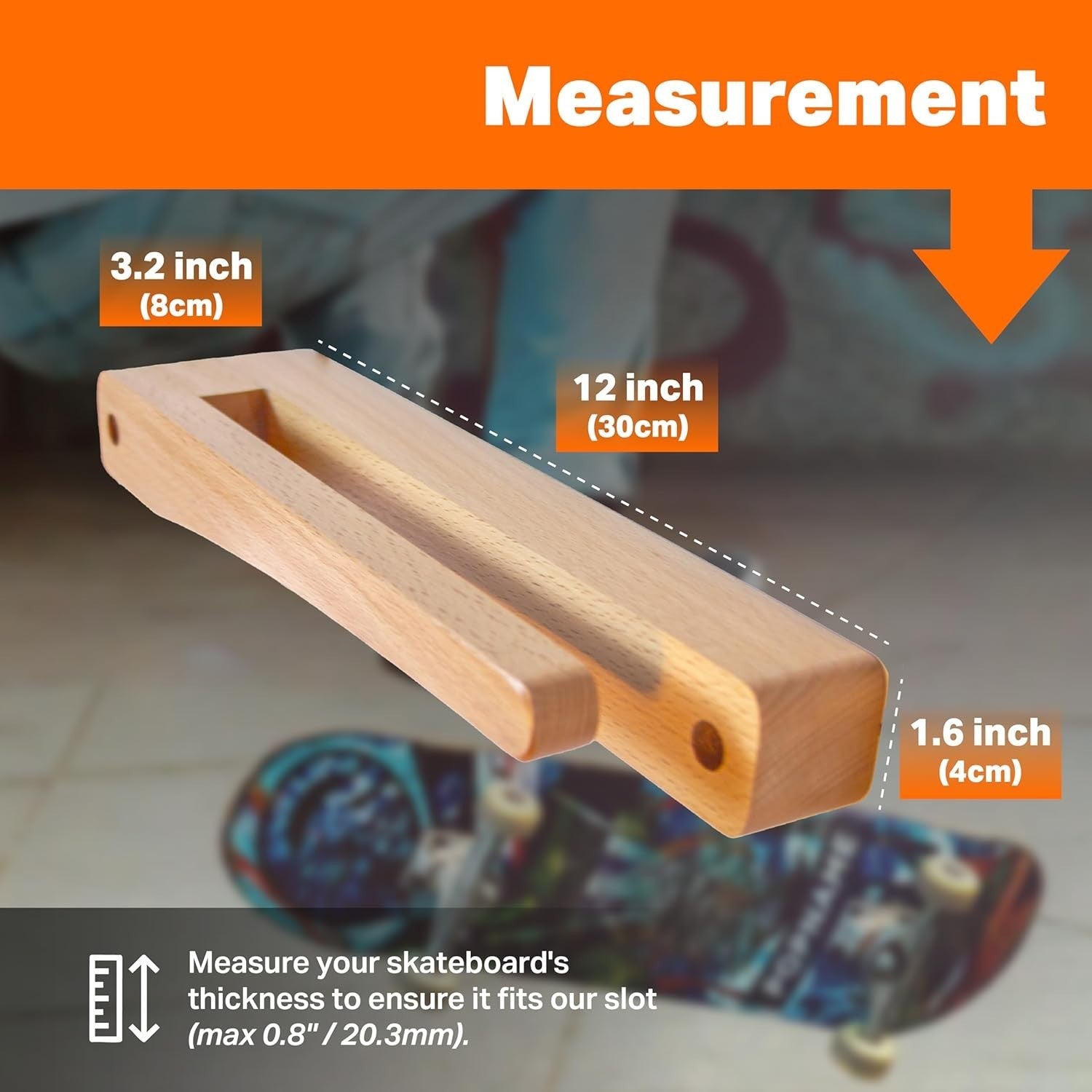 2 Pack Vertical Skateboard Wall Mount Wood Rack Holder Display Hanger Stand