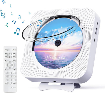 MICOCIOUS Bluetooth CD Player Portable Home Wall Mount FM USB Remote White