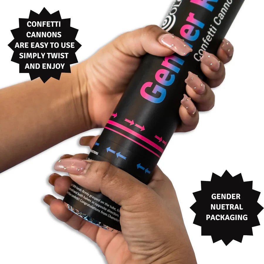Gender Reveal Confetti Cannons & Extinguishers 2 Pink 2 Blue Set Party Baby