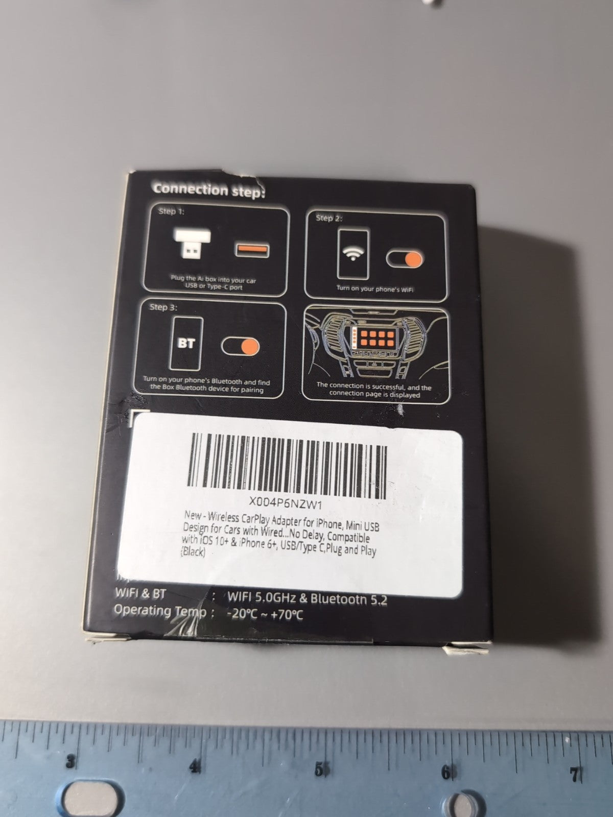 Wireless CarPlay Adapter Mini USB/Type C 5.8GHz Fast Connect for iPhone Black