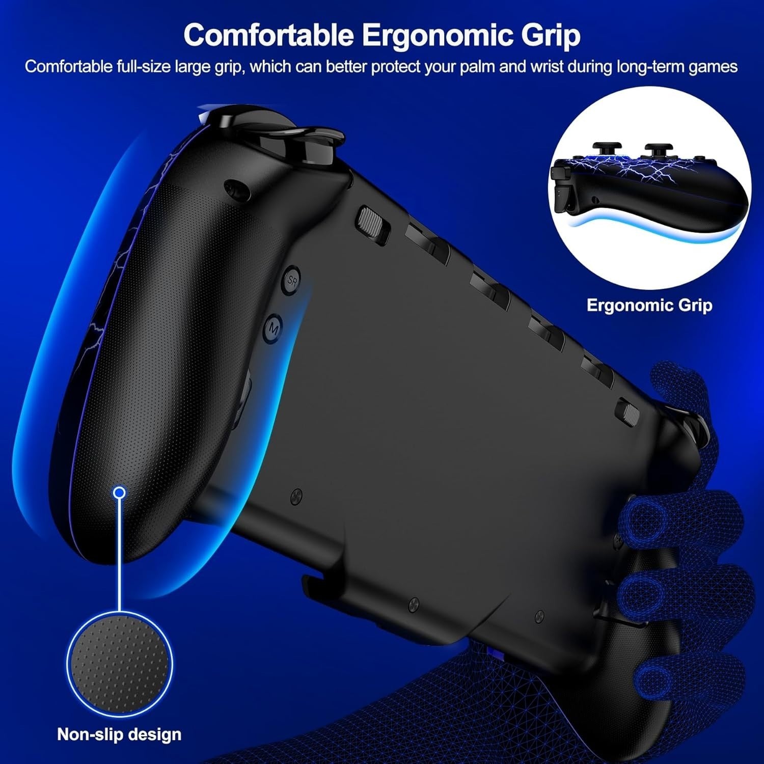 No-Drift Switch Controller Full-Size Grip Wireless Joypad w/ Lights Spider Silk