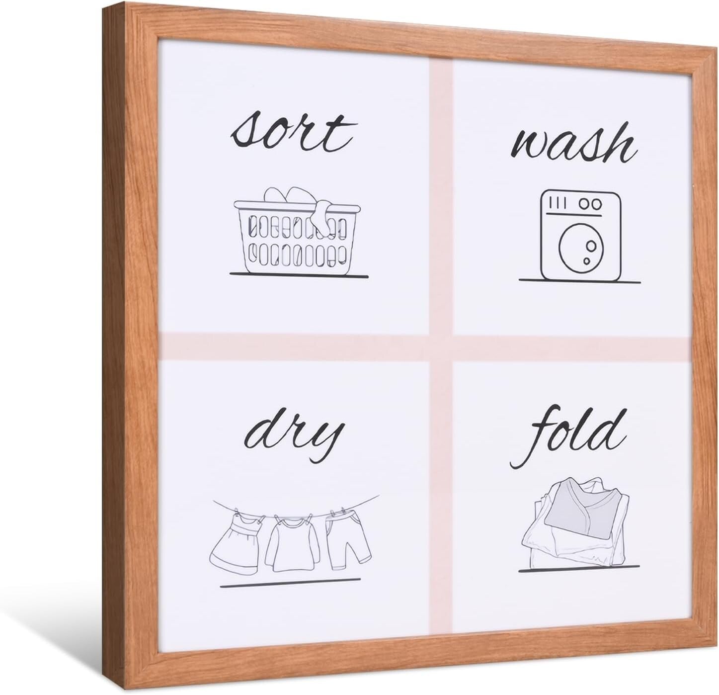 Laundry Room Sign Farmhouse Pictures Wall Art Decor 16×16in (Wood Color)
