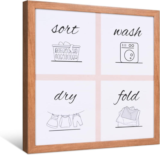 Laundry Room Sign Farmhouse Pictures Wall Art Decor 16×16in (Wood Color)