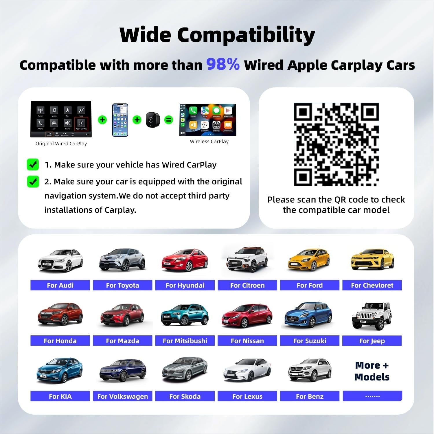 Wireless CarPlay Adapter Mini USB/Type C 5.8GHz Fast Connect for iPhone Black