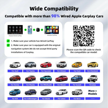 Wireless CarPlay Adapter Mini USB/Type C 5.8GHz Fast Connect for iPhone Black