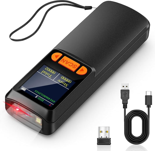 KUIIYER Portable Mini Barcode Scanner Bluetooth 2D QR 1D, LCD & AI Voice for POS