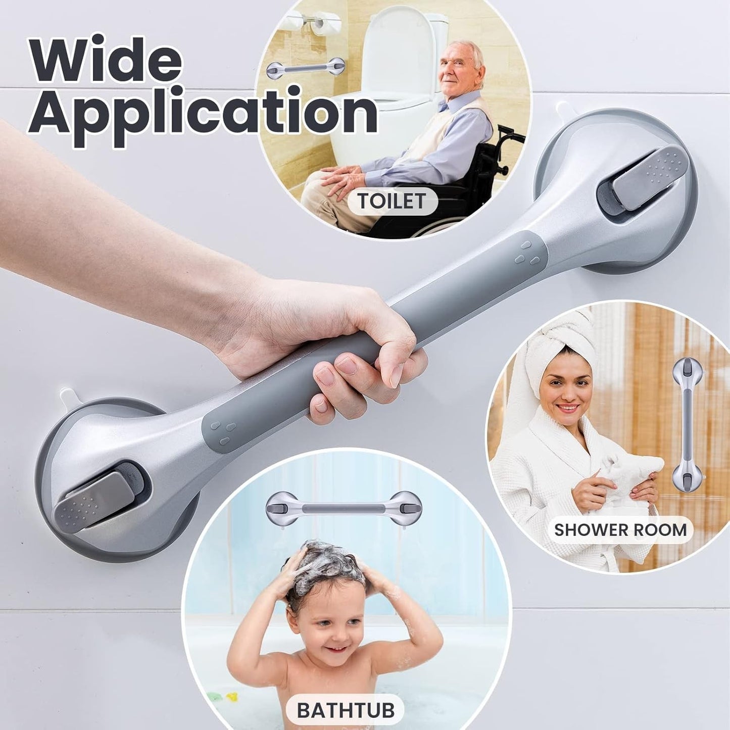  Shower Grab Bars 2 Pack, Suction Grab Bar Easy to Install 16.8” 2 Set Silver