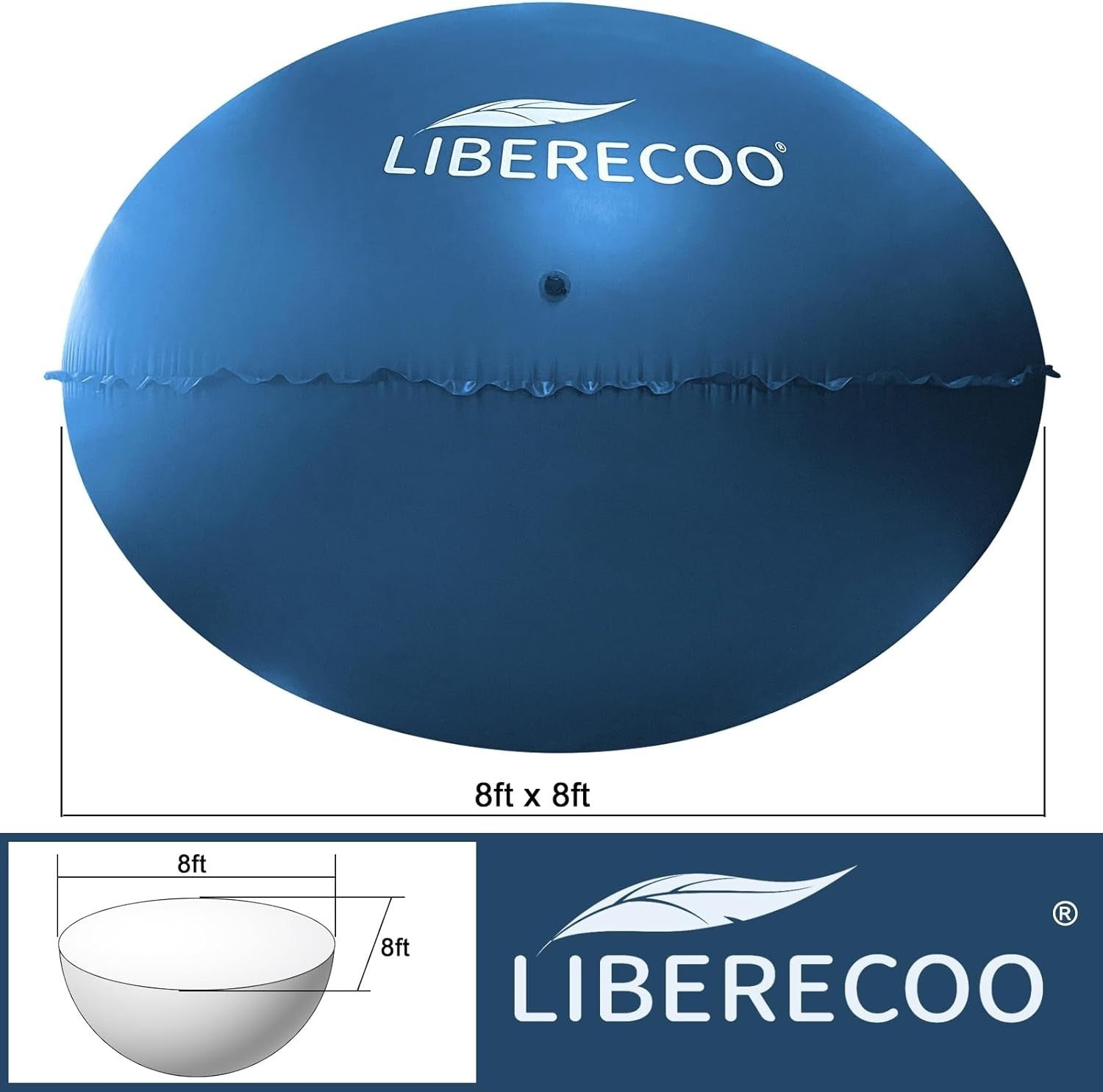 8FT Round Pool Cover Pillow Winterizing Inflatable 0.4mm Heavy Duty w/ Rope Blue