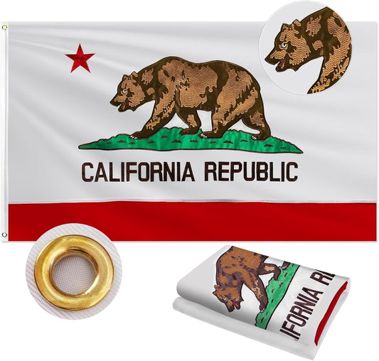 California Republic Flag 3x5 FT Outdoor – Embroidered Bear & Star, Heavy Duty