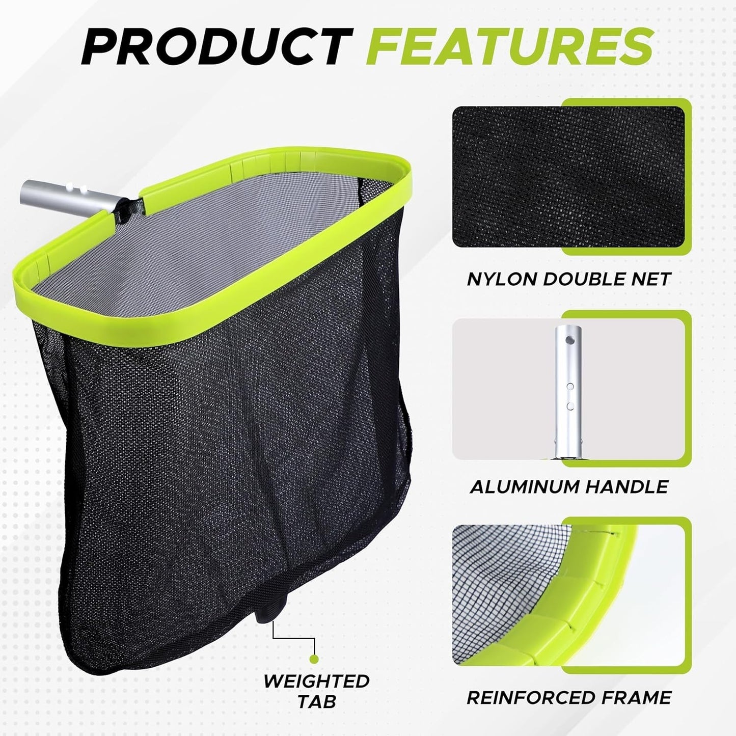 17.5" Pool Leaf Skimmer Net Heavy Duty Double Layer Mesh for Pool, Pond, Spa