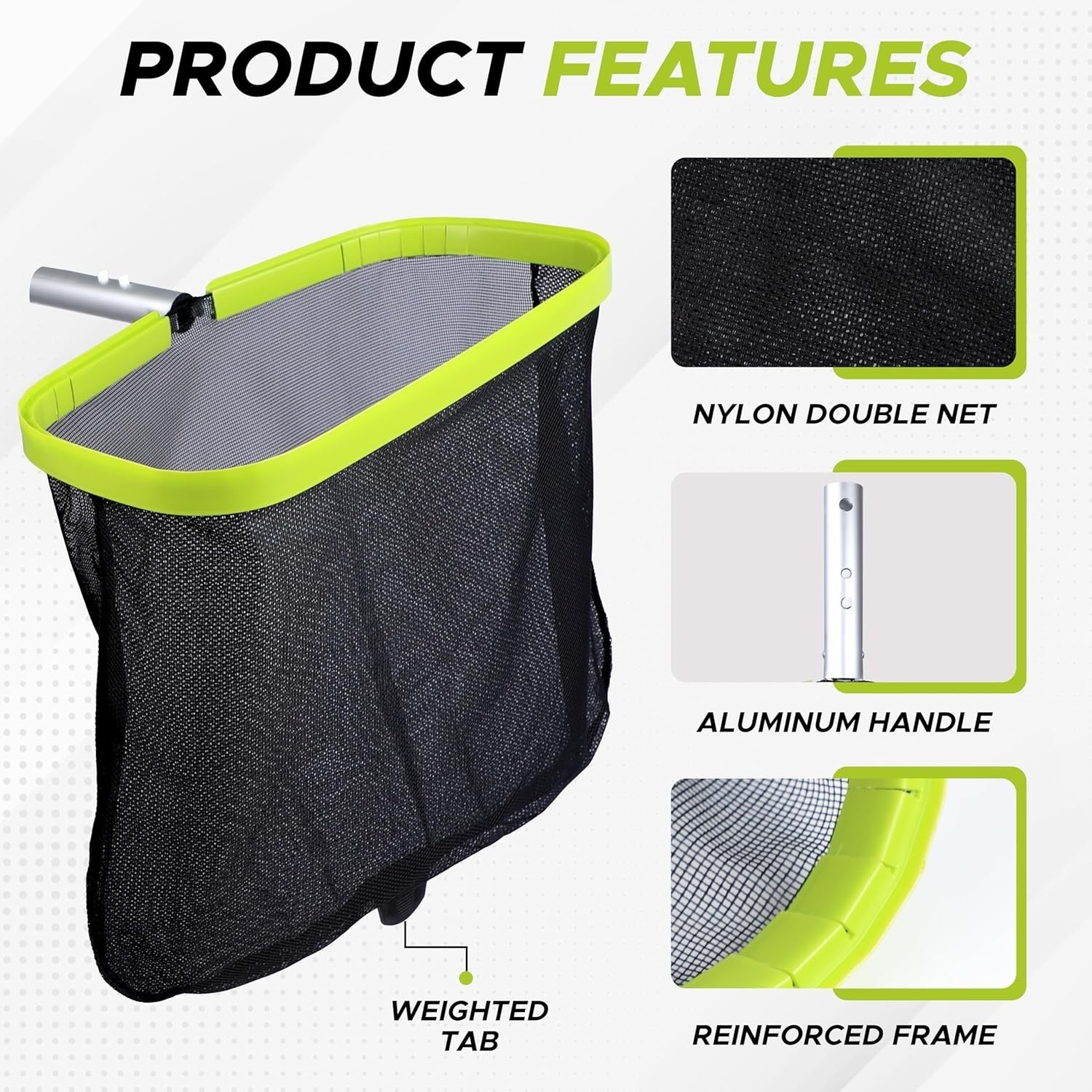 17.5" Pool Leaf Skimmer Net Heavy Duty Double Layer Mesh for Pool, Pond, Spa