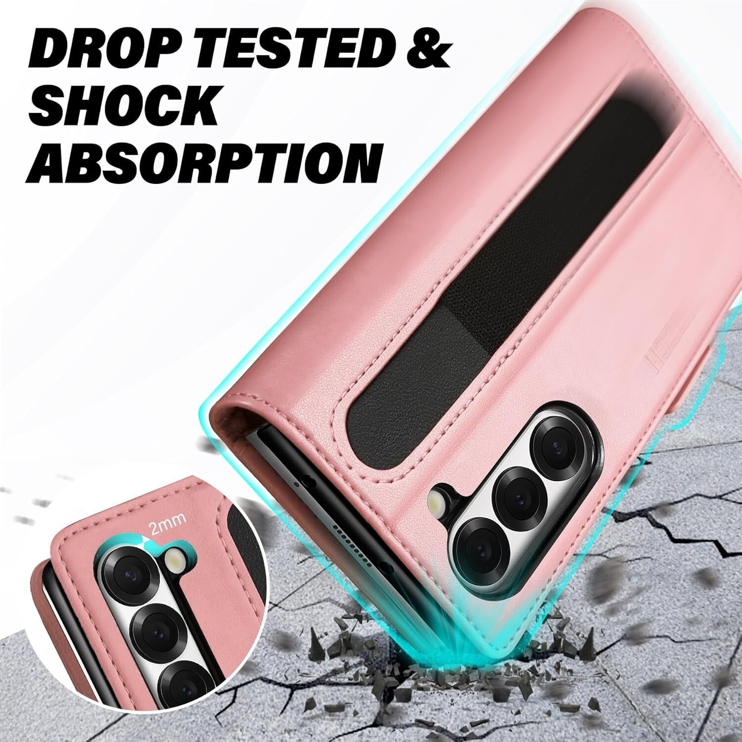 TUCCH Compatible with Galaxy Z Fold6 Wallet Case with S Pen Holder - Pink - New