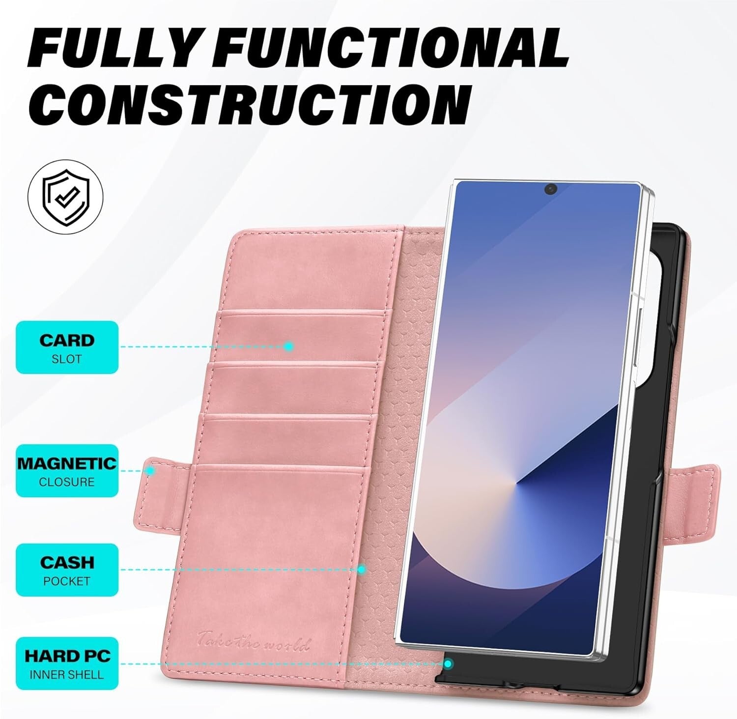 TUCCH Compatible with Galaxy Z Fold6 Wallet Case with S Pen Holder - Pink - New