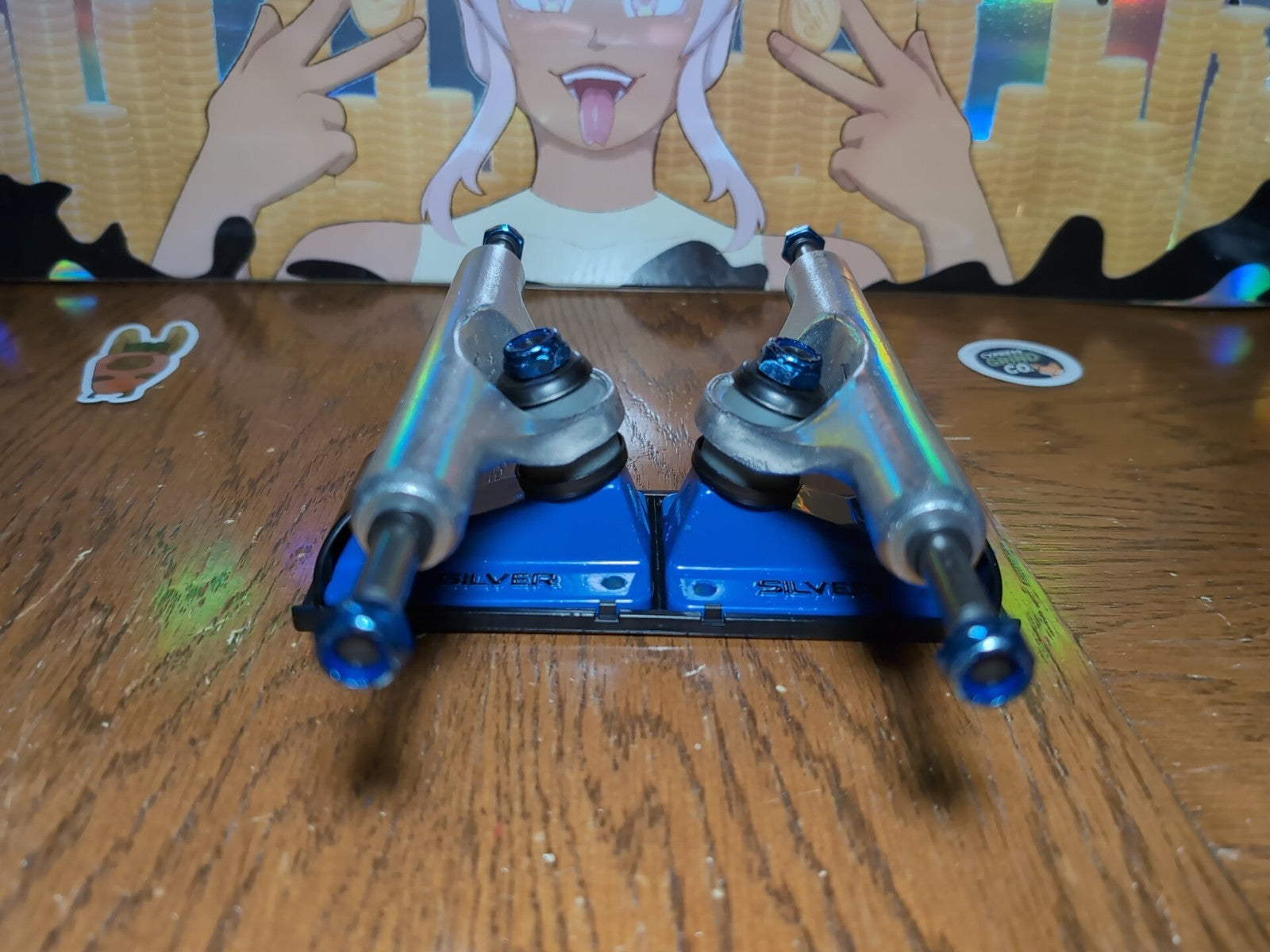 Silver M-Class 8.5" Skateboard Trucks Pair – Blue & Polished Silver