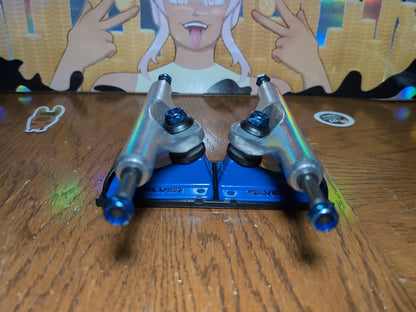 Silver M-Class 8.5" Skateboard Trucks Pair – Blue & Polished Silver