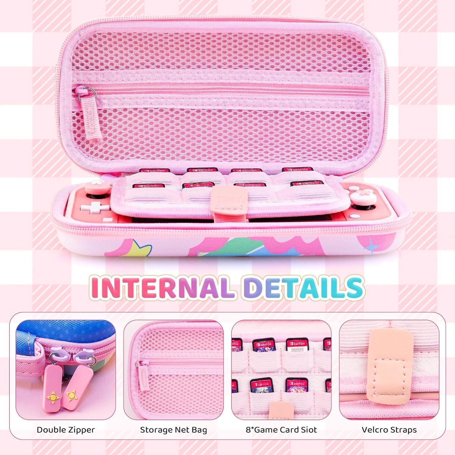 Pink Travel Carrying Case for Nintendo Switch Lite Cute Accessories NEW