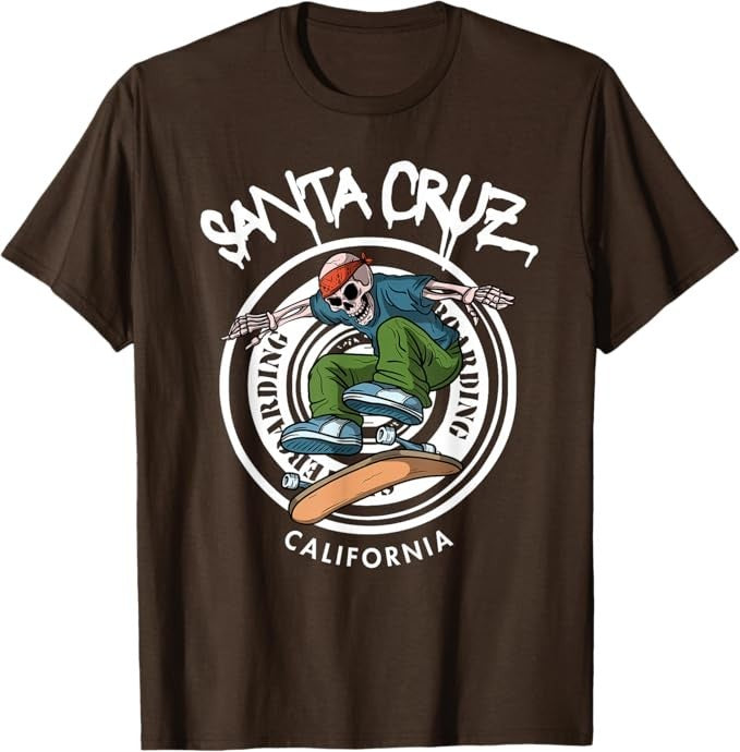 Santa Cruz Skater Laid Back California Skeleton Skateboarder TShirt Brown Medium