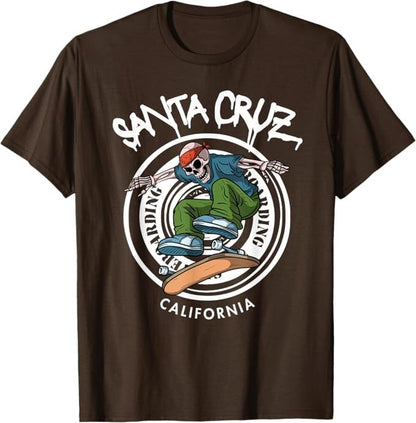 Santa Cruz Skater Laid Back California Skeleton Skateboarder TShirt Brown Medium