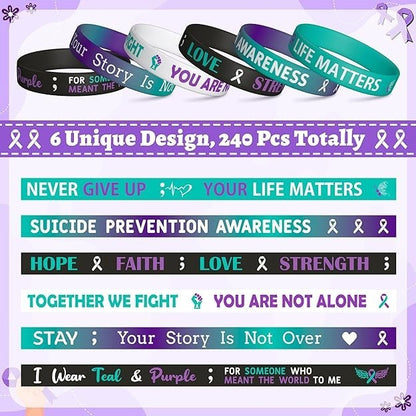 Suicide Awareness Silicone Bracelets Set of 6 – Mental Health Support Wristbands