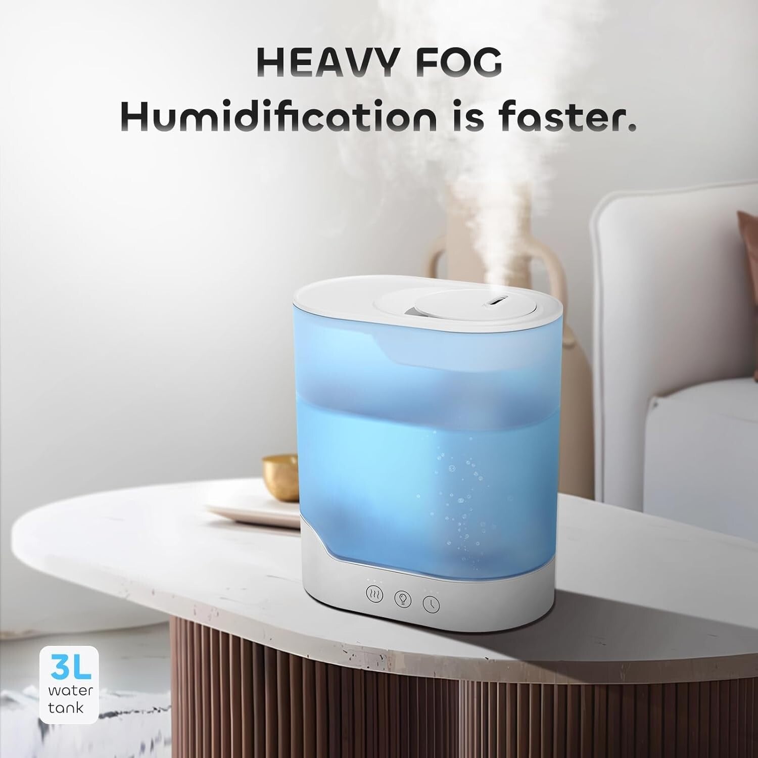 Air Humidifier for Bedroom, 3L Top-Fill Cool Mist