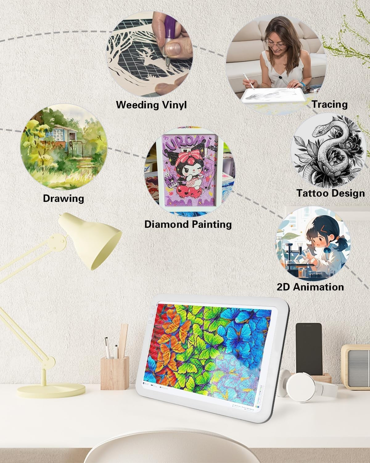 Rechargeable Large Light Board For Tracing 6 Lvl Brightness White w/ Case White