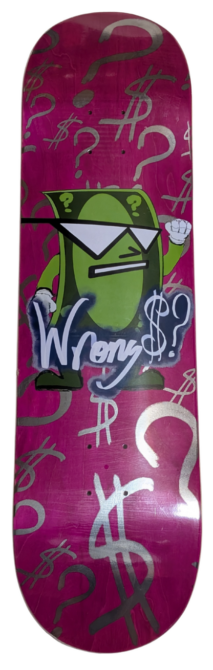 Wrong Money Skateboard Deck – 8.375" Medium Concave (Money Mascot Graphic) Pink