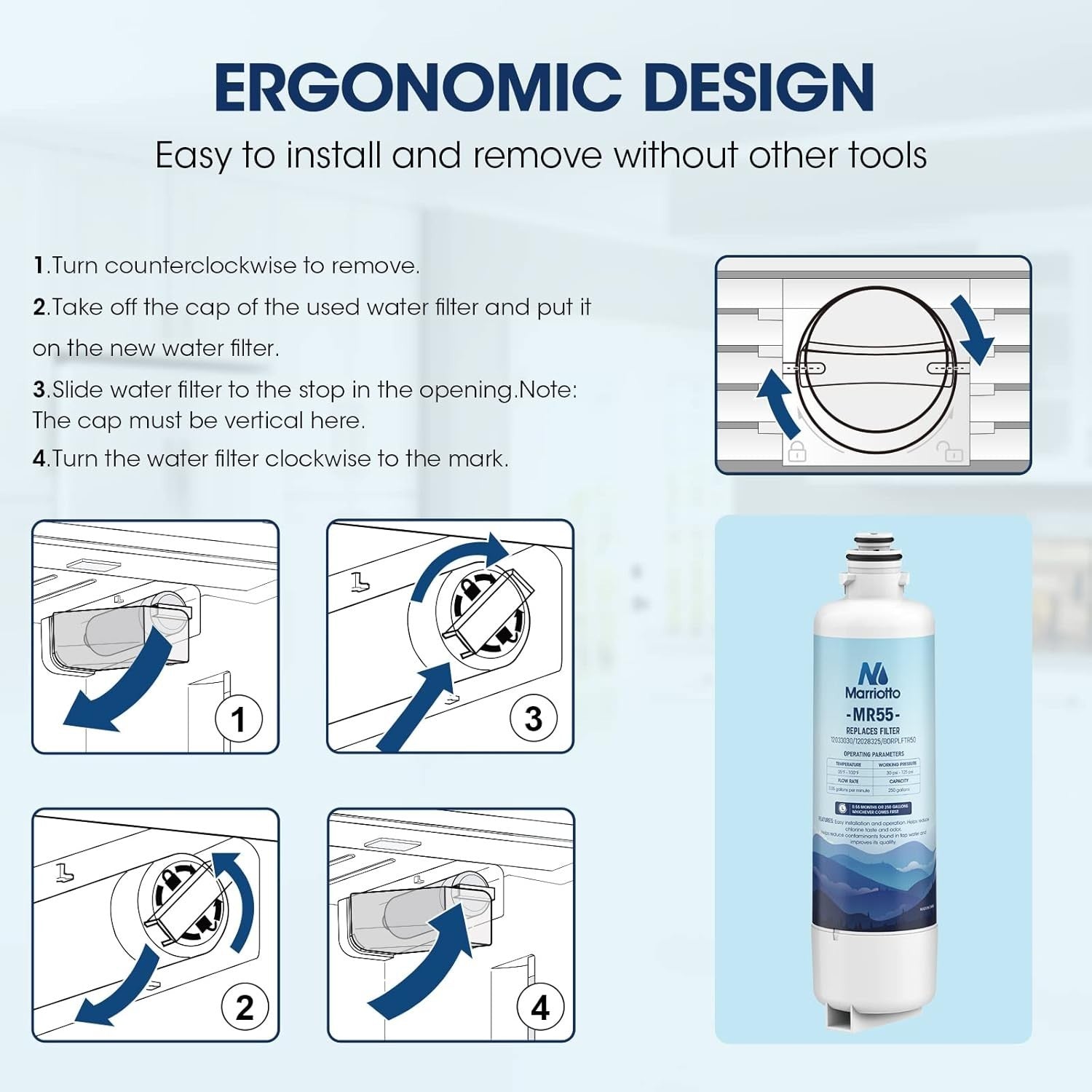 3-Pack MARRIOTTO Water Filter Replacement for Bosch Ultra Clarity Pro BORPLFTR50